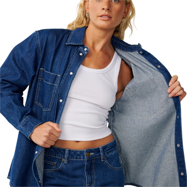 2026 Rip Curl Womens Cruisin Denim Long Sleeve Shirt 0PWWSH - Mid Blue